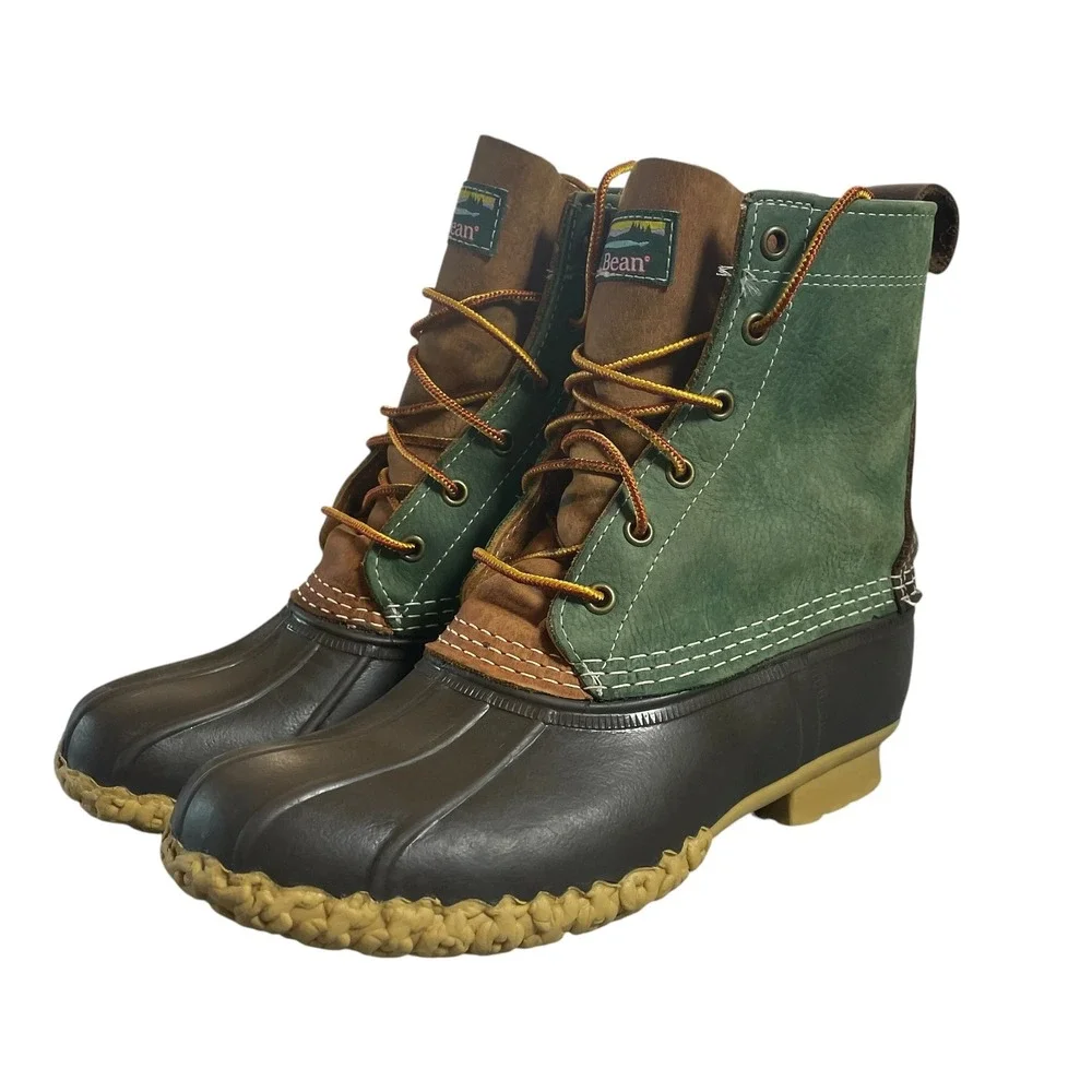 Vintage LL Bean Duck Boots Womens Size 7 Green Brown Leather Duck Boots USA Made